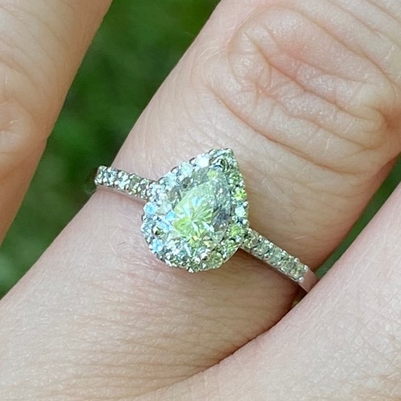 Platinum Pear Cut Halo Diamond Ring - Picture 11 of 15